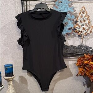 SHEIN Elegant Black Ruffle Bodysuit